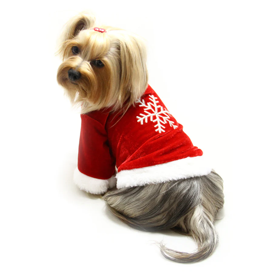 Velour Holiday Dog Shirt with Sparkling Silver Snowflake.