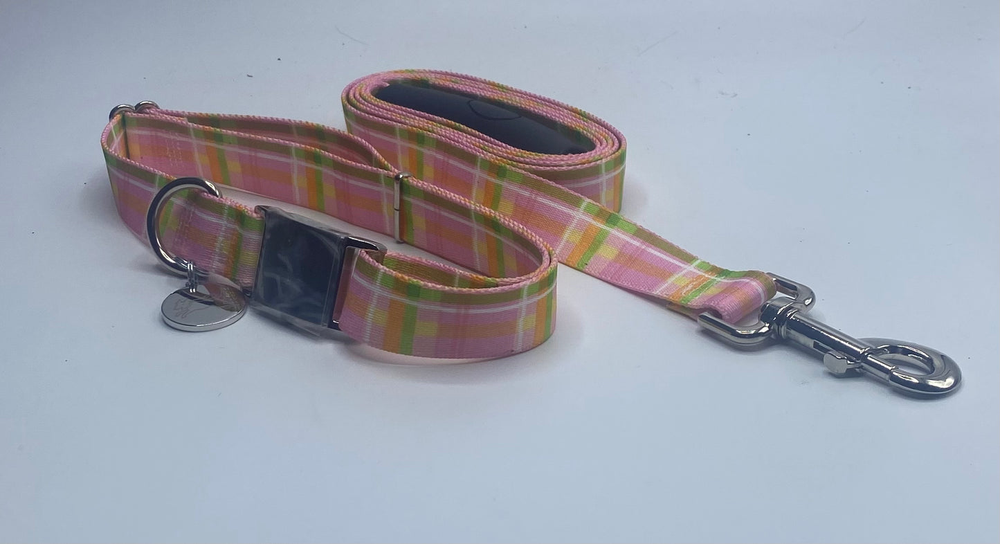 Madras Pink Dog Collar & Leads