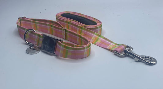 Madras Pink Dog Collar & Leads.