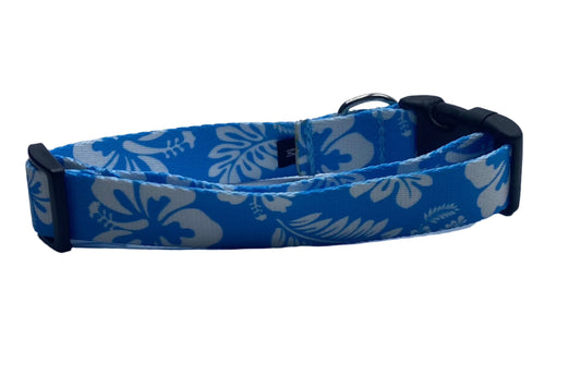 Blue Hawaiian Print Nylon Dog Collar (1.5" Wide).