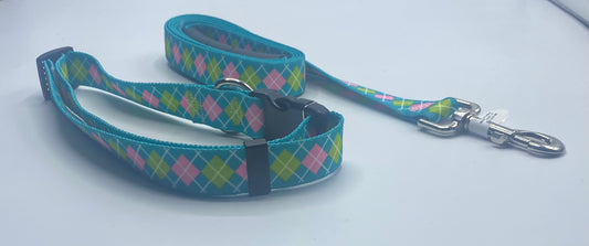 Argyle Blue Dog Collar & Leads.