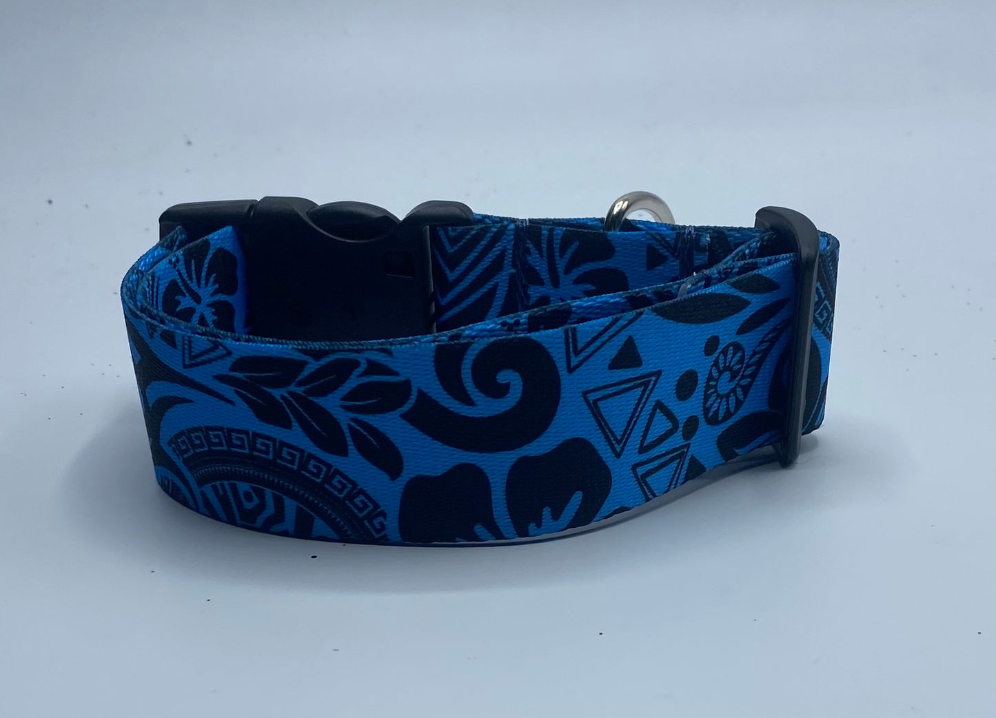 Blue Tribal Floral Nylon Dog Collar (1.5" Wide)