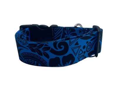 Blue Tribal Floral Nylon Dog Collar (1.5" Wide).