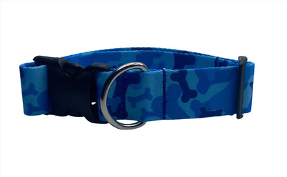 Blue Camo Bones Nylon Dog Collar (1.5" Wide).