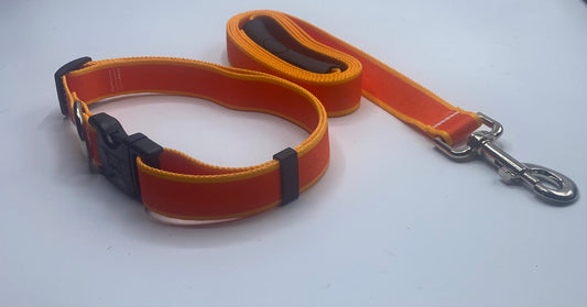 Two Tone Orange Striped Sterling Dog Collar/Lead Collection.