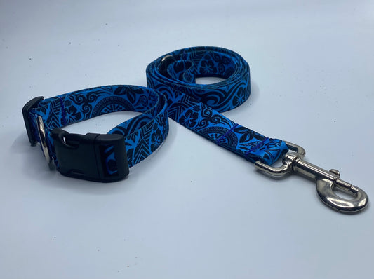 Blue Tribal Floral Nylon Collars or leads (5/8" wide)