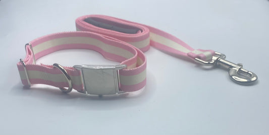 White & Pink Striped Sterling Dog Collar/Lead Collection.