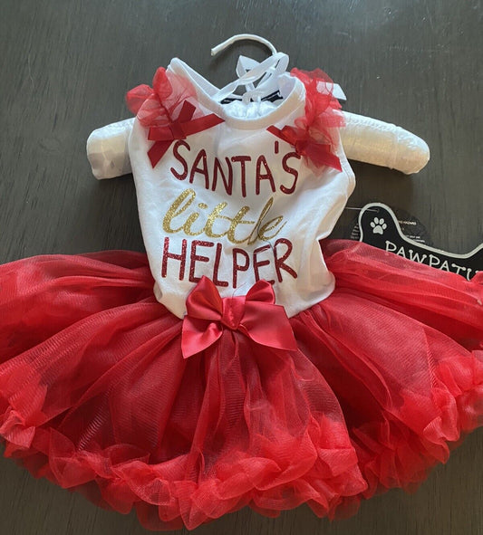 PAWPATU - RED - WHITE "SANTA'S LITTLE HELPER" CHRISTMAS DRESS