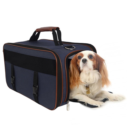 Organic Cotton Canvas Classic Pet Carrier Large Navy/Saddle.