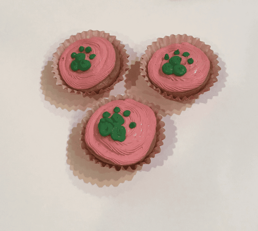 12 Custom Pet Party Deluxe Cup Cakes For Dogs (paw print on all cupcakes).