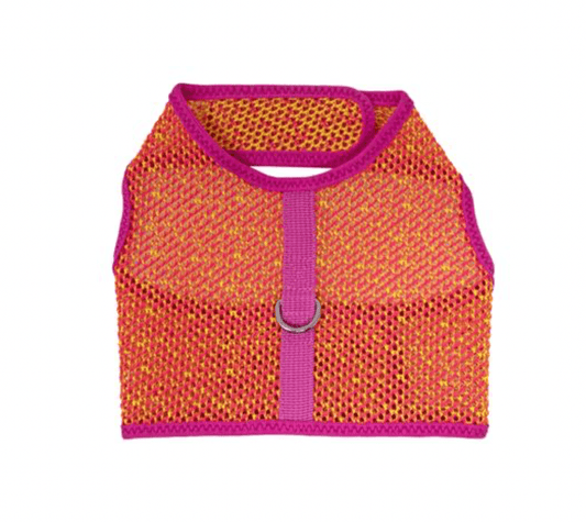 Active Mesh Velcro Dog Harness with Leash - Pink and Yellow.