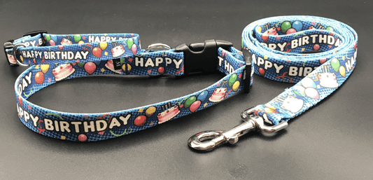 Blue Birthday Bash Dog Collars & Leads (1" Wide).