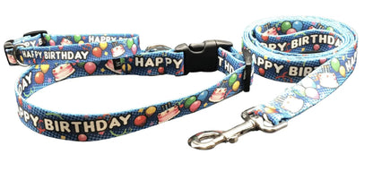 Blue Birthday Bash Dog Collars & Leads (1" Wide).