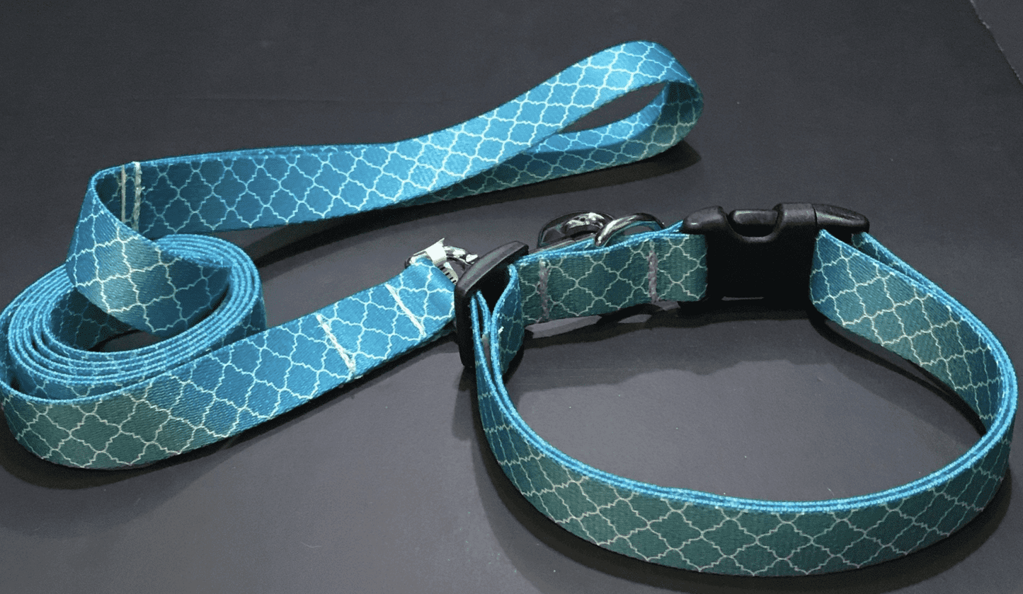 Blue Lattice Love Dog Collars or Leads (5/8" Wide).
