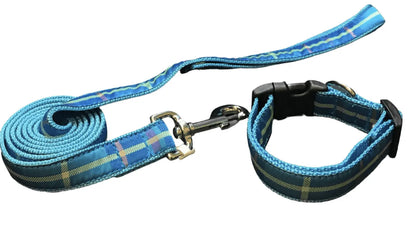 Blue Mad about Plaid Dog Collars or Leads (1" Wide).