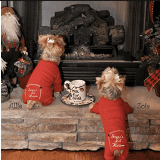 Christmas Red "Santa's Lil' Helper" Embroidered Dog Pajama.