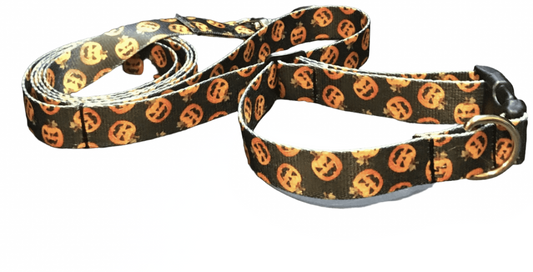 Fright Night Pumpkin Patch Dog Collar & Leads (5/8" Wide).