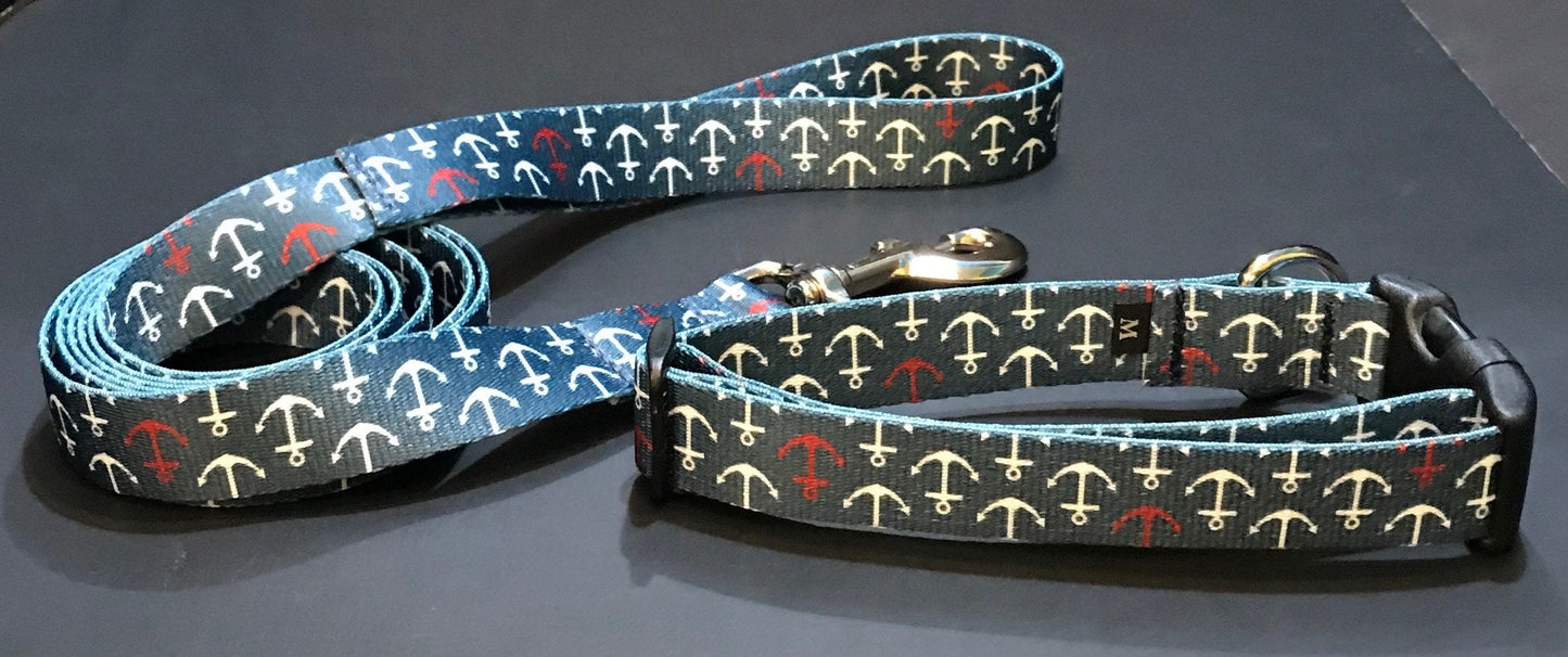Patriotic Anchors Dog Collars or Leads.