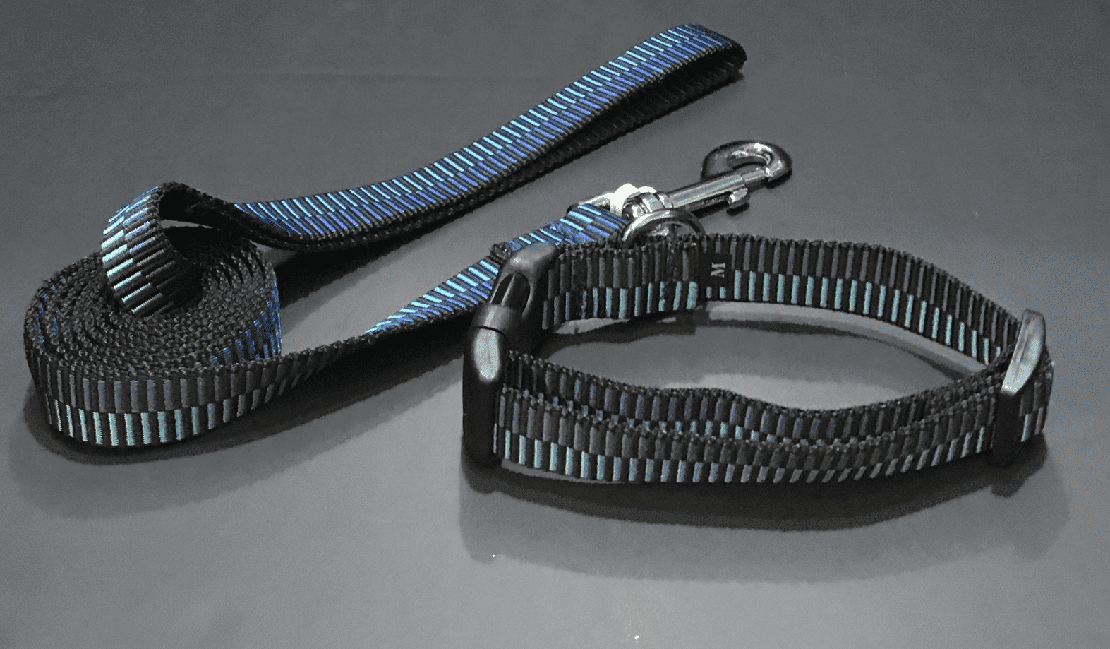 Geo Techno Blue Dog Collars or Leads (1" Wide).