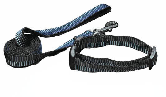 Geo Techno Blue Dog Collars or Leads (1" Wide).