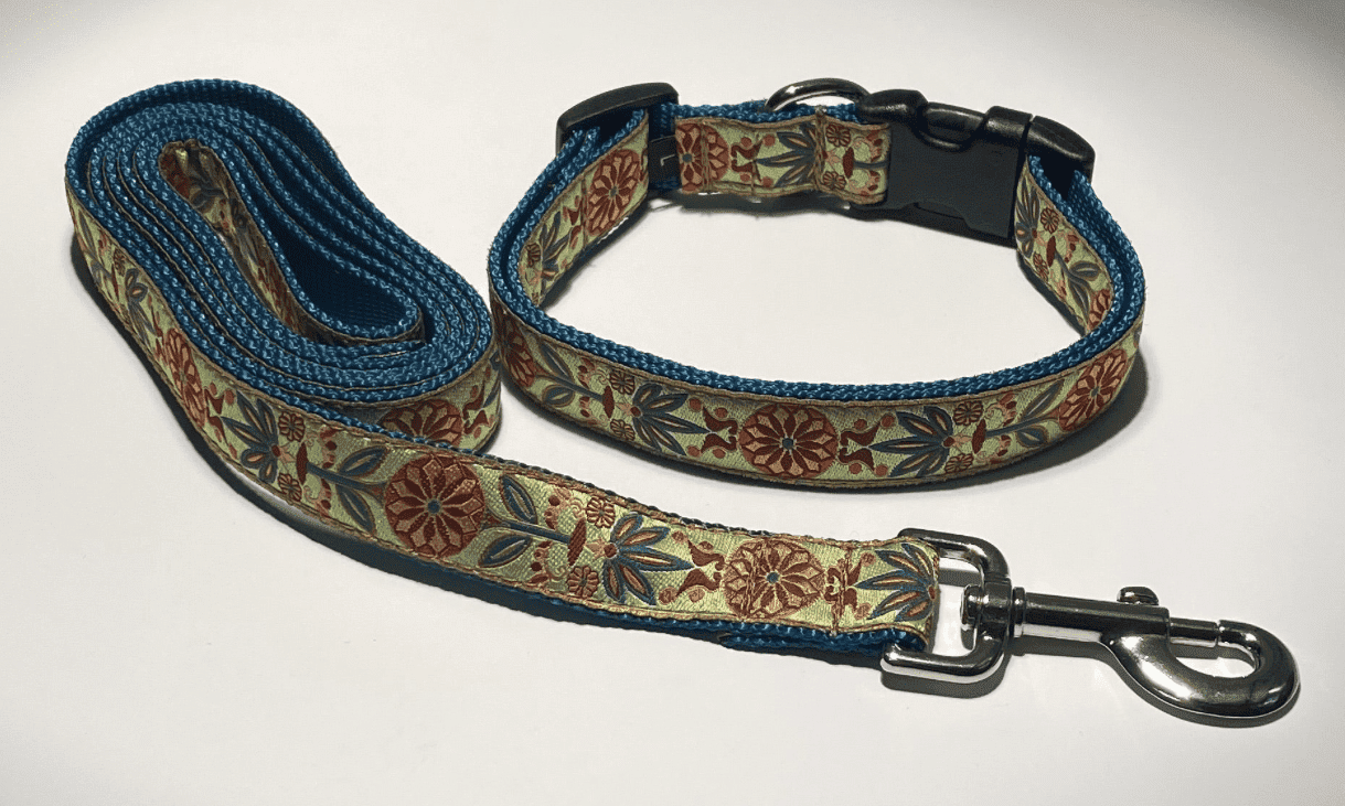 Golden/Blue Scandinavian Sweetheart Dog Collars or Leads  (1" Wide).