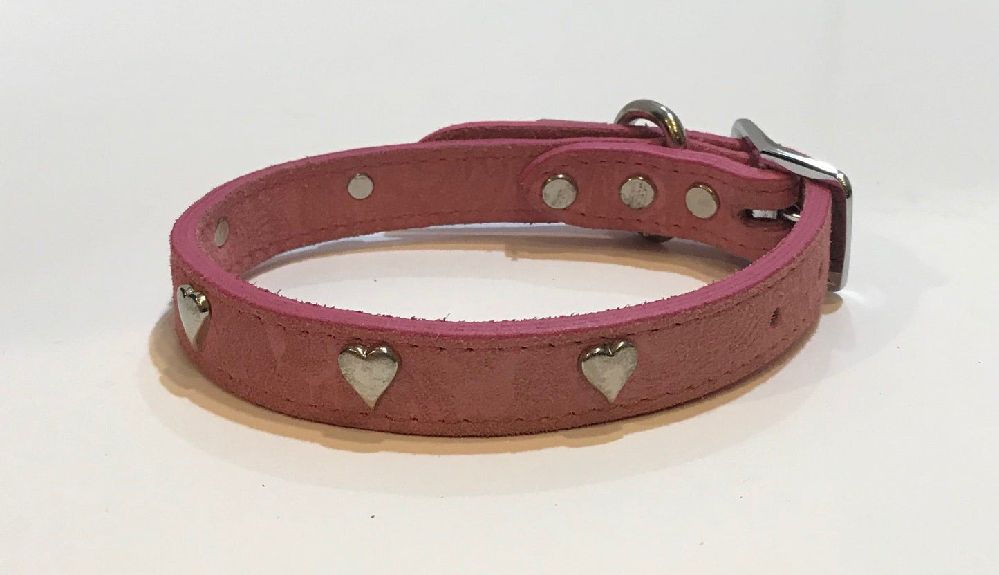 Suede Leather Collar with Hearts.