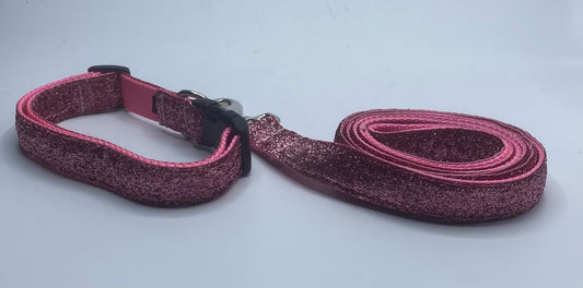 Pink Glitter Ribbon Nylon Collars & Leads (1" Wide)
