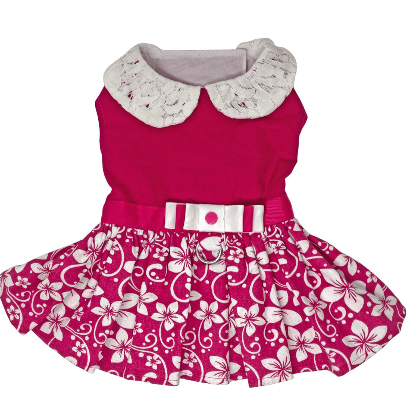 Pink Hibiscus Dog Dress with Matching Leash.