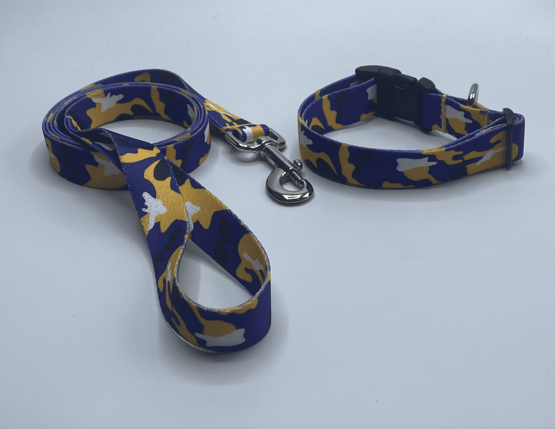 Purple And Yellow Camo Dog Collars or leads (1" Wide).