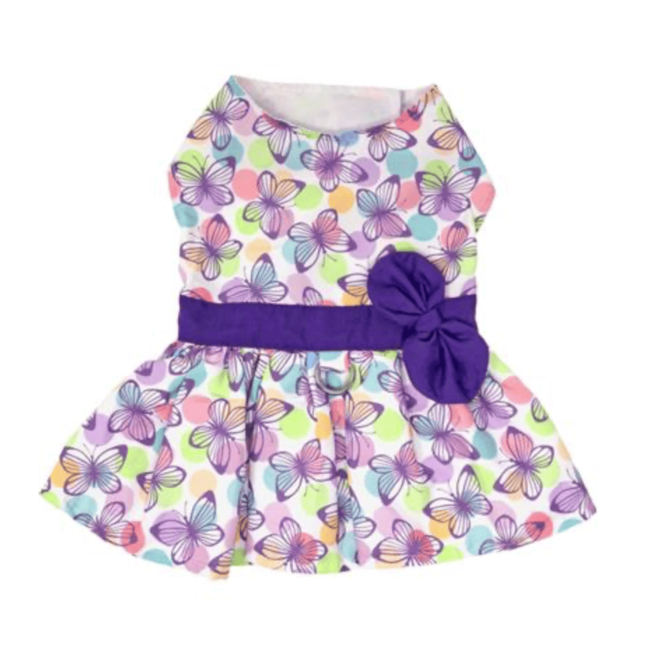 Purple Butterfly Dog Dress with Matching Leash.