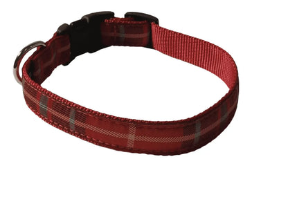 Red Mad about Plaid Dog Collars or Leads (5/8" Wide).