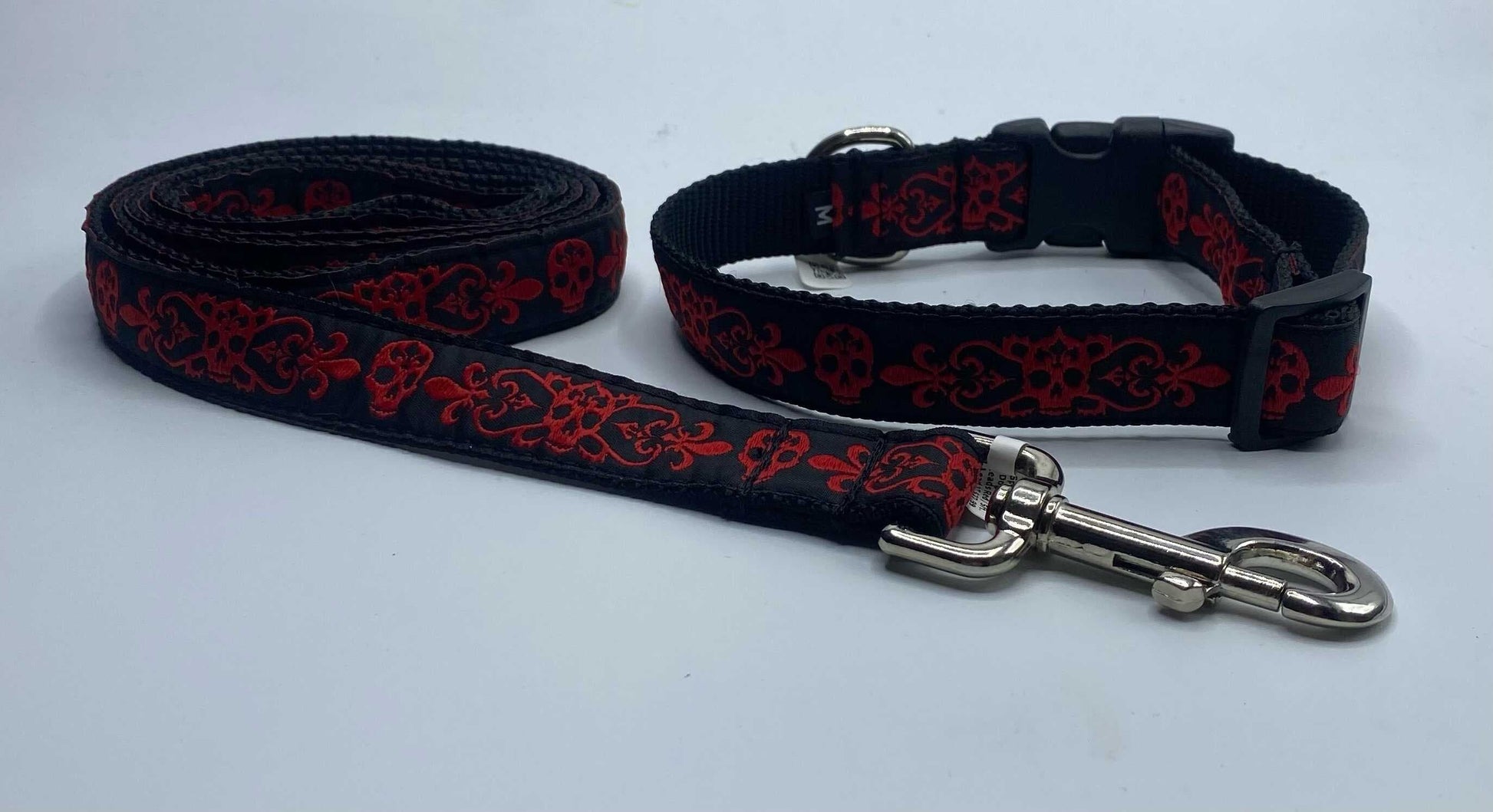 Red Spooky Skulls Dog Collars or Leads (1" Wide).