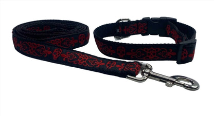 Red Spooky Skulls Dog Collars or Leads (1" Wide).