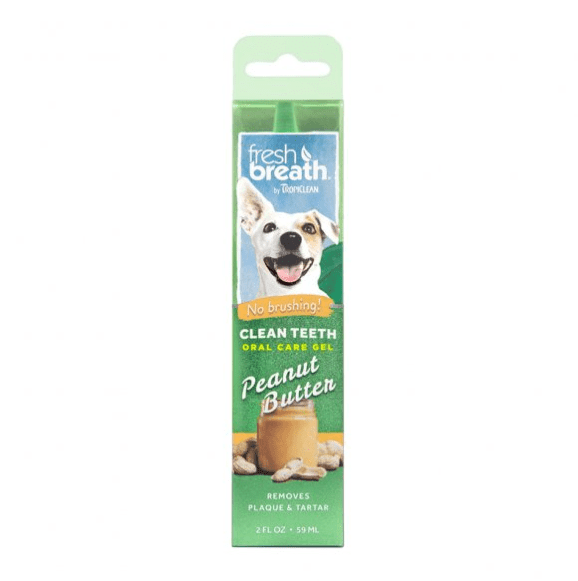 Fresh Breath by TropiClean No Brushing Peanut Butter Flavor Clean Teeth Dental & Oral Care Gel for Dogs, 2oz.