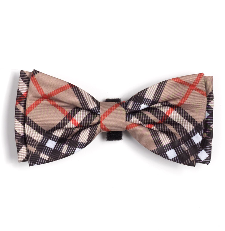 Bias Plaid Tan Bow Tie.