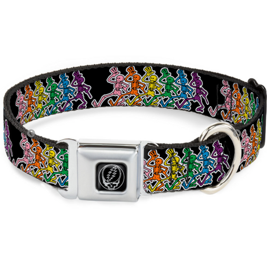 Steal Your Face Seatbelt Buckle Collar - Dancing Skeletons Black/Multi Color.