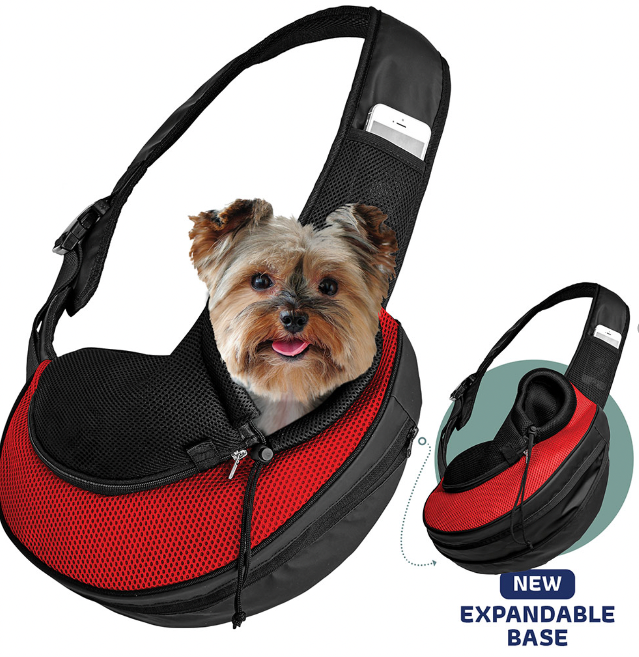 Red Expandable Pet Sling Bag.