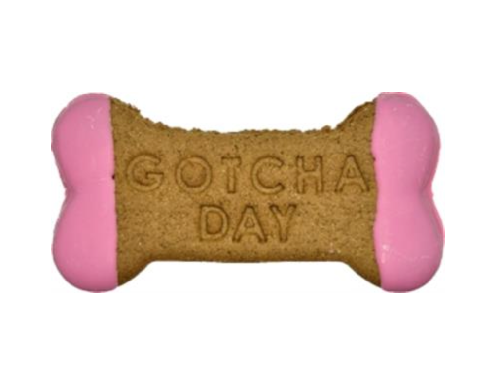 Gotcha Day Pink Bone Decorated Dog Treat.