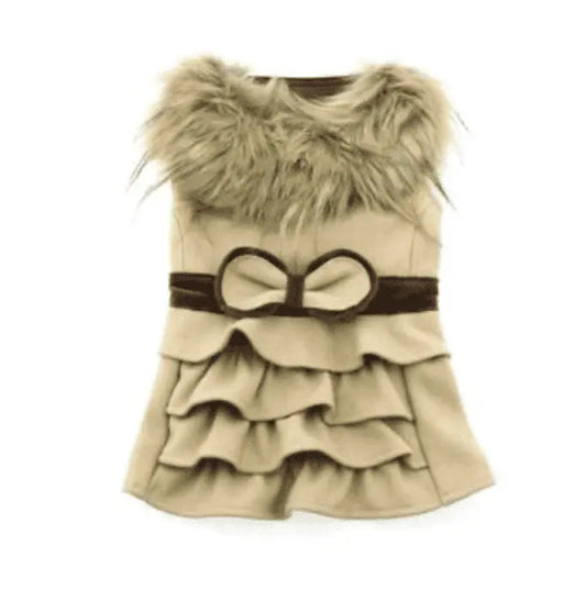 Wool Fur-Trimmed Dog Harness Coat - Camel.