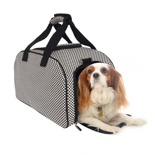 Organic Woven Cotton Checkerbard Pet Carrier Medium.