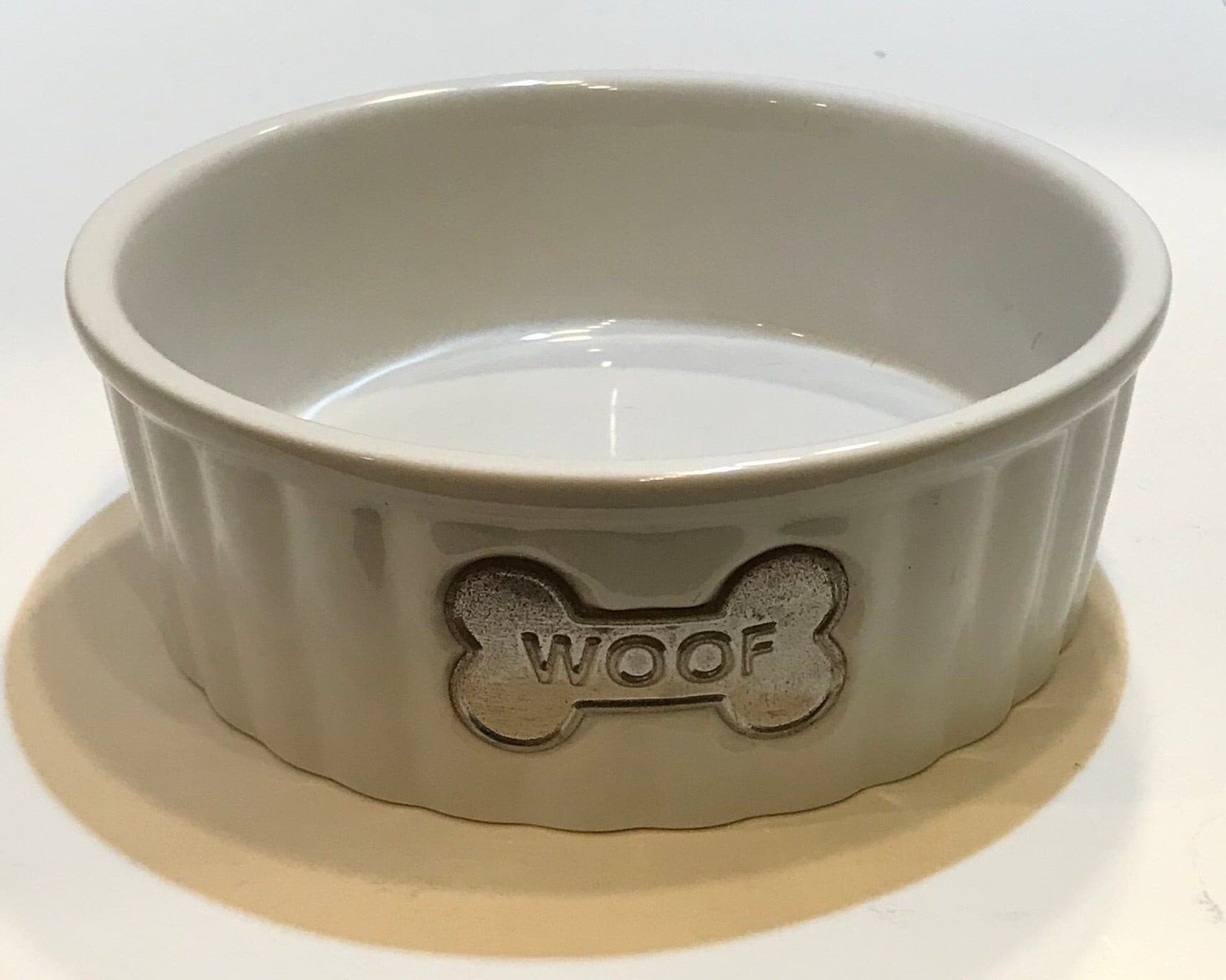 Engraved Woof Bone Dog Bowl.