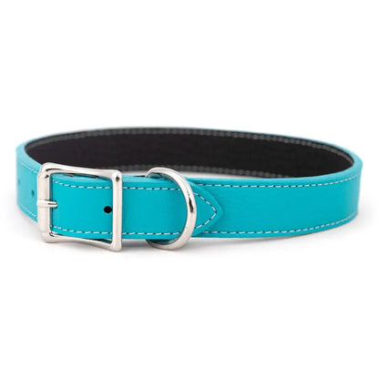 Tuscan Italian Leather Collar & Leash (Turquoise).