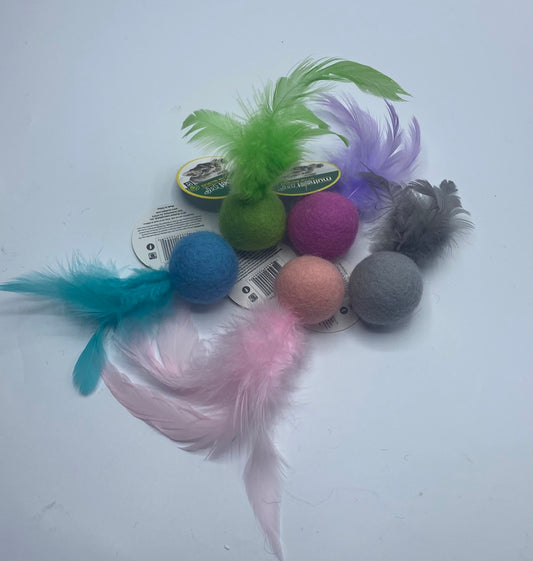 Felted Feather Ball Cat Toy.