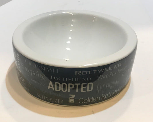 Words in White Dog Bowl.