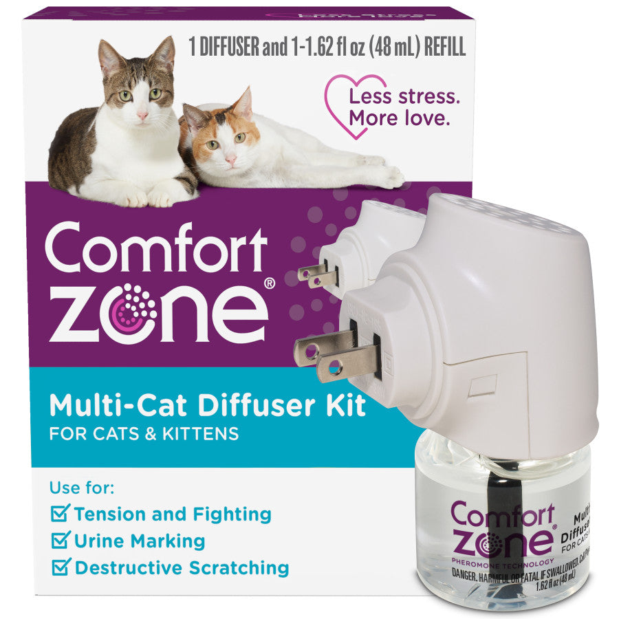 Comfort Zone Diffuser Kit for Cat Calming | MultiCat Calming Formula Single Diffuser Kit, 1 Diffuser, 1 Refill 1ea/1-Diffuser And 1-1.62 Fl Oz (48Ml).